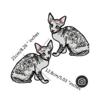 Set of 2 Medium Size Embroidered Spinx Cat Applique Sew-on 6" x6"